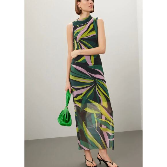 Donna Morgan Green Mesh Maxi Dress SIZE 10 Resort Abstract Bodycon Designer $138 - Picture 3 of 8